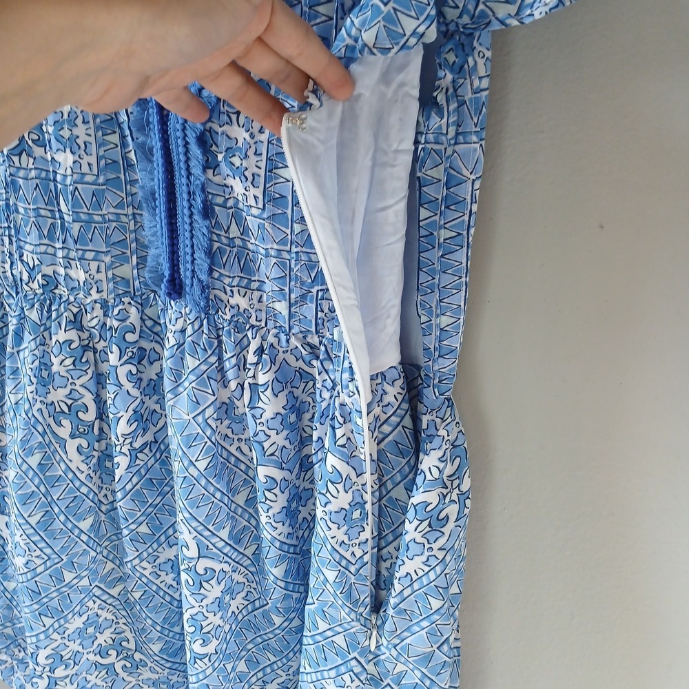 Vineyard Vines Women's Size Medium Cay Scarf Print Pintuck Dress Fringe Mini - Picture 11 of 16